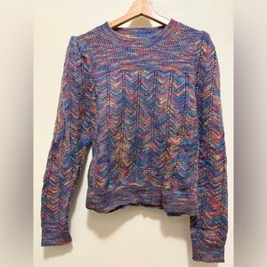Allison New York Multicolor Puff Sleeves Knit Sweater Sz Medium